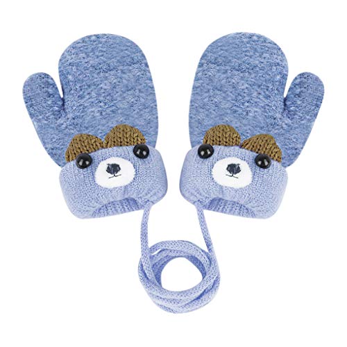 Kinder Doppel Strickhandschuhe Fäustlinge aus Wolle Fausthandschuh Halshandschuhe Plüsch Winterhandschuhe für 1-4 Jahre Kinder (Blau-D, One size) von JINTN