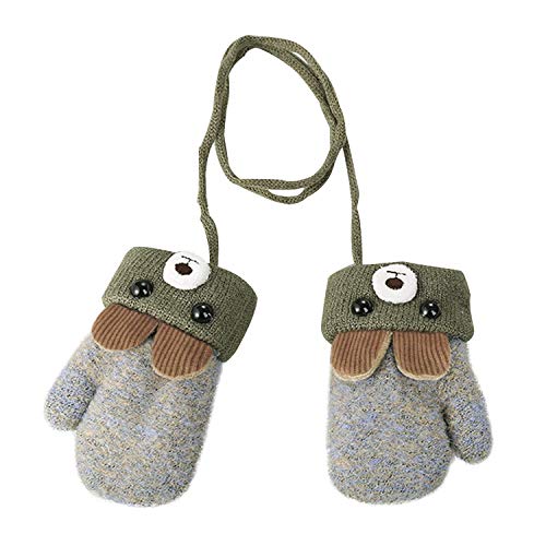 Kinder Doppel Strickhandschuhe Fäustlinge aus Wolle Fausthandschuh Halshandschuhe Plüsch Winterhandschuhe für 1-4 Jahre Kinder (Grau-D, One size) von JINTN