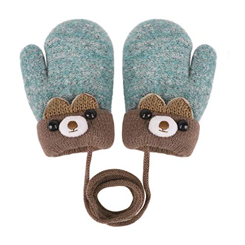 Kinder Doppel Strickhandschuhe Fäustlinge aus Wolle Fausthandschuh Halshandschuhe Plüsch Winterhandschuhe für 1-4 Jahre Kinder (Hellblau-D, One size) von JINTN