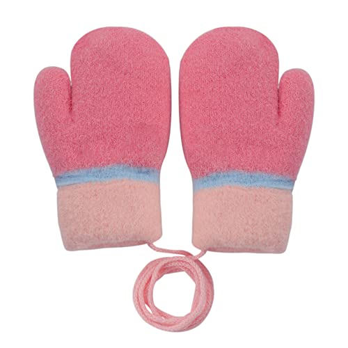 Kinder Doppel Strickhandschuhe Fäustlinge aus Wolle Fausthandschuh Halshandschuhe Plüsch Winterhandschuhe für 1-4 Jahre Kinder (Rosa-F, One size) von JINTN