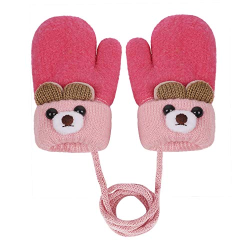 Kinder Doppel Strickhandschuhe Fäustlinge aus Wolle Fausthandschuh Halshandschuhe Plüsch Winterhandschuhe für 1-4 Jahre Kinder (Rot-D, One size) von JINTN