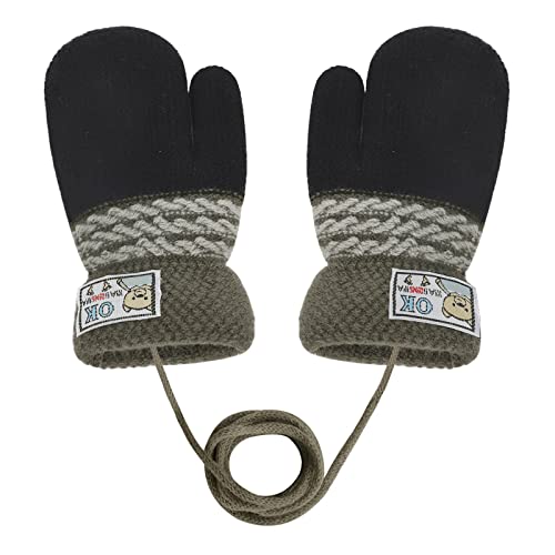 JINTN Doppel Strickhandschuhe Fäustlinge aus Wolle Fausthandschuh Halshandschuhe Plüsch Winterhandschuhe für 1-4 Jahre (Schwarz-E, One size) von JINTN