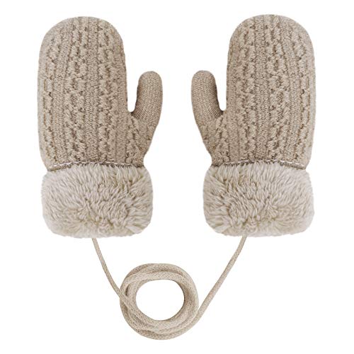 Kinder Doppel Strickhandschuhe Fäustlinge aus Wolle Fausthandschuh Halshandschuhe Plüsch Winterhandschuhe für 1-4 Jahre Kinder von JINTN