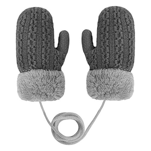 Kinder Doppel Strickhandschuhe Fäustlinge aus Wolle Fausthandschuh Halshandschuhe Plüsch Winterhandschuhe für 1-4 Jahre Kinder von JINTN