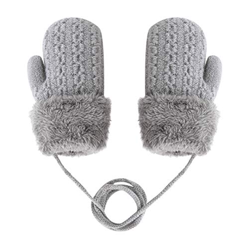 Kinder Doppel Strickhandschuhe Fäustlinge aus Wolle Fausthandschuh Halshandschuhe Plüsch Winterhandschuhe für 1-4 Jahre Kinder von JINTN