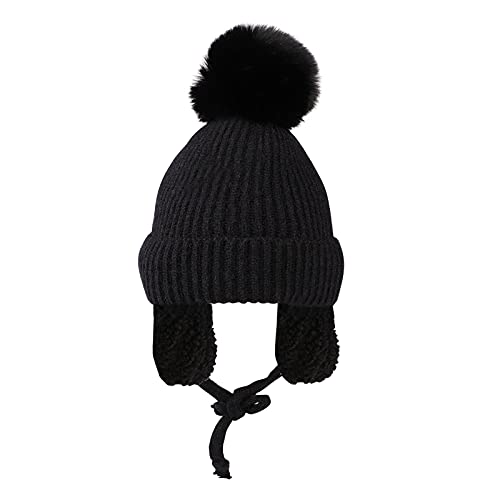 Kinder Mütze Baby Warm Wintermütze Strickmütze Plüschfutter Schlupfmütze Beanie Ohrenschützer Hut Winter Haube Kapuze Mützen Hüte mit Pompon für Jungen Mädchen von JINTN