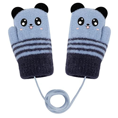 JINTN Niedlich Fuchs Handschuhe Doppelstrickwolle Kleinkinder Fäustlinge Verdickte Strickhandschuhe Winterhandschuhe Warme Handschuhe für 1-4 Jahre Kinder (Blau, 3-5 Jahre, One size) von JINTN