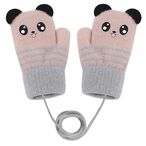 Niedlich Fuchs Handschuhe Doppelstrickwolle Kleinkinder Fäustlinge Verdickte Strickhandschuhe Winterhandschuhe Warme Handschuhe für 1-4 Jahre Kinder (Hell-Pink, 3-5 Jahre, One size) von JINTN