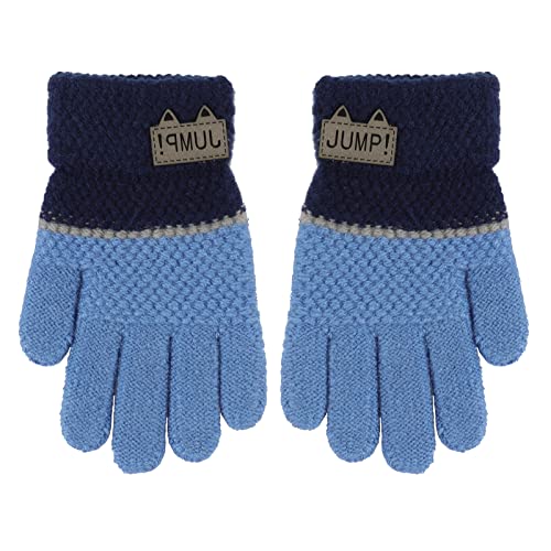 Warm Kinder Handschuhe Kätzchen Druck Herbst Winter Strickhandschuhe Outdoor Winterhandschuhe für 4-8 Jahre Alter Mädchen Jungen (Blau-G, One size) von JINTN