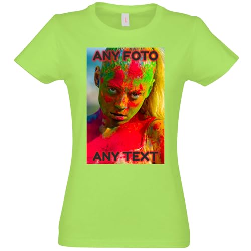 JINTORA - T-Shirt Damen personalisiert - Apfelgrün - XXL - selbst gestalten mit Foto und Text - beidseitig individuell Bedruckt - Tshirt Bedrucken Lassen von JINTORA