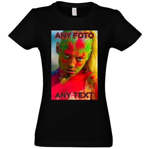 JINTORA - T-Shirt Damen personalisiert - schwarz - M - selbst gestalten mit Foto und Text - beidseitig individuell Bedruckt - Tshirt Bedrucken Lassen von JINTORA