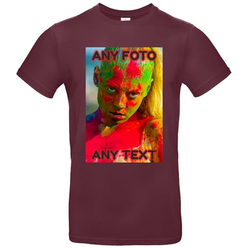 Tshirt Bedrucken Lassen - Herren - personalisiert - Burgund - XL - selbst gestalten mit Foto und Text - beidseitig individuell personalisiert von JINTORA