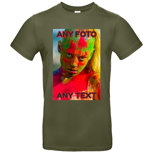 Tshirt Bedrucken Lassen - Herren - personalisiert - Khaki - L - selbst gestalten mit Foto und Text - beidseitig individuell personalisiert von JINTORA