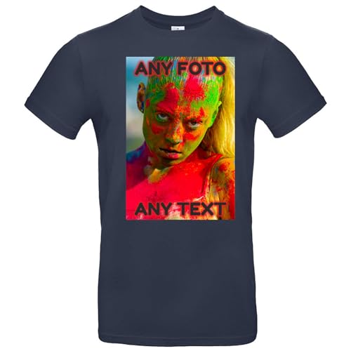 Tshirt Bedrucken Lassen - Herren - personalisiert - Navyblau - XL - selbst gestalten mit Foto und Text - beidseitig individuell personalisiert von JINTORA
