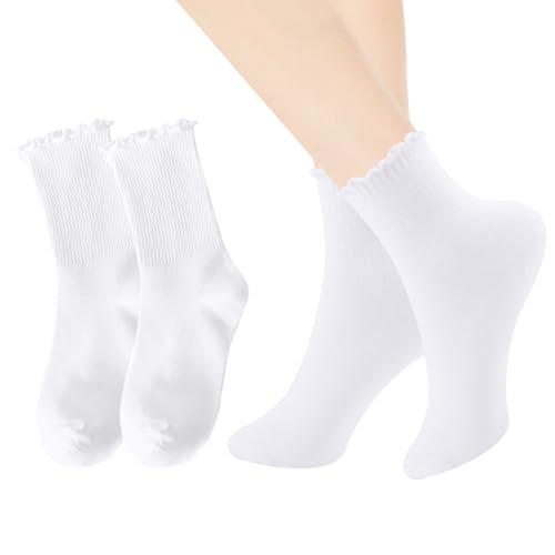 JINXIAN 10 Paar Socken Rüschen Damen Weiße Kuschelsocken Damen Rüschen Socken Dirndl Stricksocken Leicht Bequem Atmungsaktiv für Kleine Lederschuhe Turnschuhe von JINXIAN