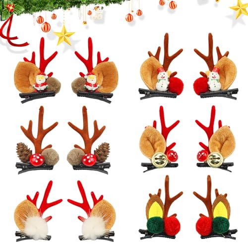JINXIAN 12 Stück Weihnachten Hirschgeweih Haarspangen Weihnachten Mädchen Haarschmuck Set Haarspangen Damen Partei Kopfbedeckungen Rentiergeweih für Weihnachten Party von JINXIAN