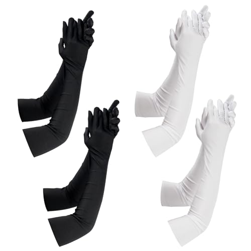 JINXIAN 4 Paar 52cm Lange Handschuhe Damen Handschuhe Elastisch Erwachsene Party Kostüm Handschuhe Elegant Abendhandschuhe Lange für Abschlussbälle Hochzeiten （Schwarz und Weiß von JINXIAN