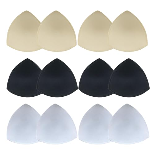JINXIAN 6 Paar BH Einlagen Einsätze Pads Herausnehmbaren Sport BH Dreieck Atmungsaktive Brustpolster Weich Genäht Pad für Bikini Bademode Sport BH(2 Hautfarben 2 Schwarz 2 Weiß) von JINXIAN