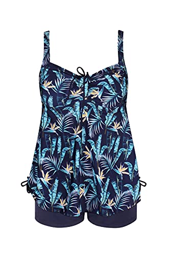 JINXUEER Badeanzug Tankini-Set in Übergröße, zweiteiliger Badeanzüge mit Boyshort Bottom Bademode für Damen, Marineblau, von JINXUEER