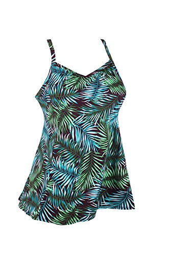 JINXUEER Women's Plus Size Flowy Swimsuit Crossback Tankini Top Modest Swimwear (Greenleaf, 22) von JINXUEER