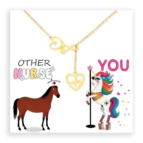 JINYRSOC 14 Karat vergoldete Krankenschwester-Halskette, Geschenk für Krankenschwestern, Woche und Schulabschluss, lustige Wertschätzungskarte, Schmuck für Krankenschwestern, Gesundheitspersonal JINYRSOC 14 Karat vergoldete Krankenschwester-Halskette, Geschenk für Krankenschwestern, Woche und Schulabschluss, lustige Wertschätzungskarte, Schmuck für Krankenschwestern, Gesundheitspersonal von JINYRSOC