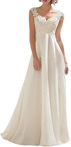 JINYUA Hochzeitskleider Chiffon Brautmode v Ausschnitt Brautkleider A-Linie Umstandsbrautkleid, Elfenbein, 38 von JINYUA
