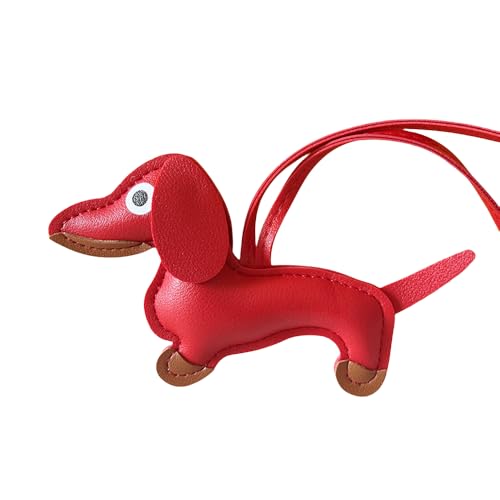 JINZHOUFZ Leder-Schlüsselanhänger mit Dackel-Motiv, Taschenanhänger, dekorierter Rucksack-Handtaschen-Anhänger, Rot/Ausflug, einfarbig (Getaway Solids), 4.72X4.72X1 inches von JINZHOUFZ
