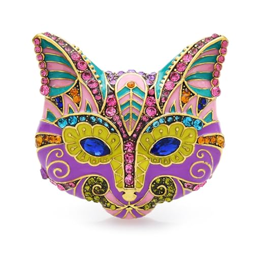 Broschen Und Anstecknadeln Für Damen Retro Übertriebene Strass Katzenkopf Brosche Glasierte Emaille Tiermantelnadel Corsage Fuchs Pullover Accessoires Bemalte Raubkatze von JINZIJINYU