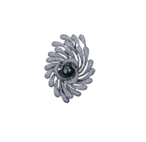 Damen Strass Brosche Feuerwerk Brosche Für Damen Anzug Pullover Perlenkorsage Paar Blumennadel Kleiderzubehör Silber Schwarz von JINZIJINYU