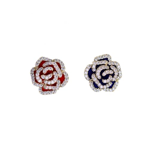 Damen Strass Brosche Kleine Blumen Kragennadel Anti Belichtungs Schnalle Blumen Feste Kleine Brosche Für Kleidung Damen Rot Und Blau Jeweils 2 Farben von JINZIJINYU