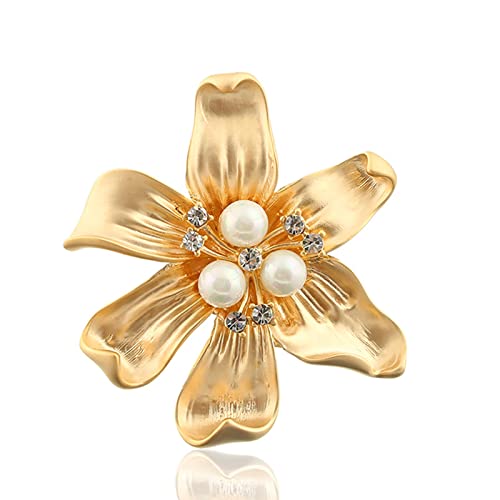 Damen Strass Brosche Perlen Blumen Brosche Legierung Diamant Corsage Kleidung Große Anstecknadel Schal Knopf Gold von JINZIJINYU