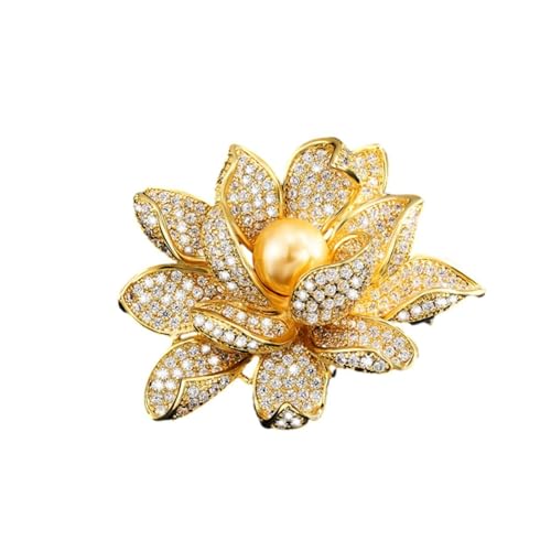 JINZIJINYU Broschen Und Anstecknadeln Für Damen Goldene Lotus Brosche Damen Corsage Blumenbrosche Anzugzubehör Diamant Schnallennadel Goldene Perlen von JINZIJINYU