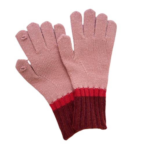 JINZIJINYU Winter Strickhandschuhe Farbige Wollhandschuhe Für Frauen Im Winter Gestrickt Kontrastierender Fünffinger Touchscreen Für Männer Für Schüler Zum Schreiben Rosa von JINZIJINYU