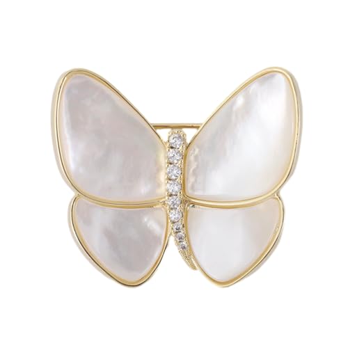 Strass Brosche Vintage Strass Brosche Mit Weißem Muschel Schmetterling Besetzt Mit Diamanten Weißes Perlmutt Anzug Corsage Kristall Kleid Brosche Kleid Brosche Gold von JINZIJINYU