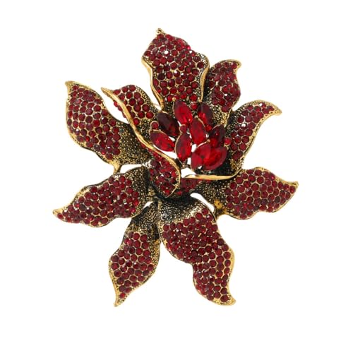 Vintage Damen Strass Brosche Retro Strass Blumenbrosche Damen Mantelbrosche Brosche Accessoires Stimmungsvolle Pflanzenkleidung Rot von JINZIJINYU
