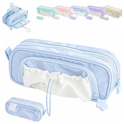 JIOFUGH Rosy Posy Bleistiftfall, Kawaii Bleistiftfall niedliche ästhetische Beutelhalter Kordelschreiber Fall, große Bleistiftbeutel Halter Preppy Versorgung (Blue) von JIOFUGH