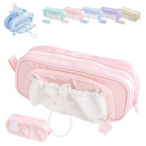 JIOFUGH Rosy Posy Bleistiftfall, Kawaii Bleistiftfall niedliche ästhetische Beutelhalter Kordelschreiber Fall, große Bleistiftbeutel Halter Preppy Versorgung (Pink) von JIOFUGH