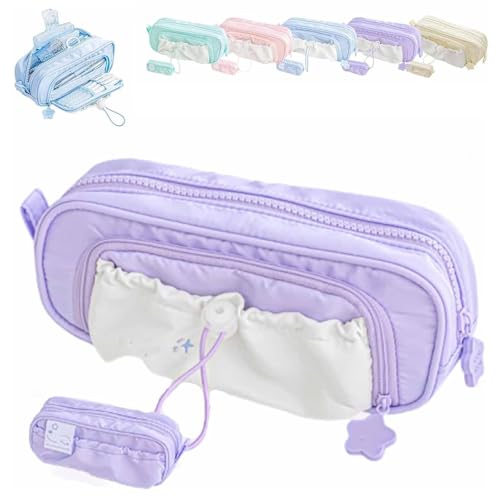 JIOFUGH Rosy Posy Bleistiftfall, Kawaii Bleistiftfall niedliche ästhetische Beutelhalter Kordelschreiber Fall, große Bleistiftbeutel Halter Preppy Versorgung (Purple) von JIOFUGH