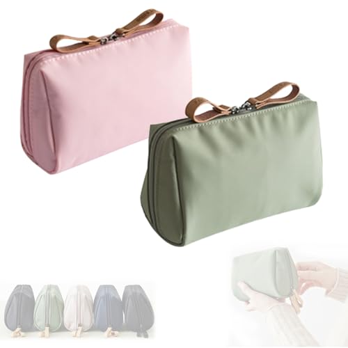 Streamline Reise-Makeup-Tasche für Frauen, tragbare Mini-Multifunktions Feste Farbe wasserdicht Kosmetiktasche, Reise-Makeup-Taschen für Frauen (2 Pcs-A) von JIOFUGH
