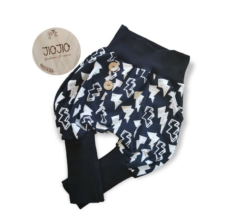 Knickerbocker Hose Kinder Blitze Schwarz Weiß Größe 86-92 von JIOJIOhandmade