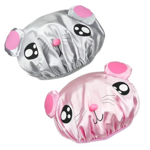2 Stück Duschhaube, Duschhaube Maus Duschkappe Wasserdicht Wiederverwendbare Shower Cap Badehaube Kinder Mädchen für Lange Haare Dusche Salon Spa von JIOLINK