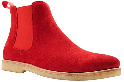 JIONS Chelsea-Stiefel zum Reinschlüpfen, aus echtem Leder, Stiefelette mit Kreppsohle, rot, 39.5 EU von JIONS