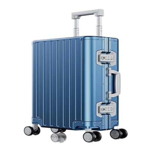 JIPEIXUANGR Koffer Ganzmetallbox, Trolley-Koffer Aus Aluminium-Magnesium-Legierung, Rollenkoffer, Herren- Und Damenkoffer Suitcase (Color : Blue, Size : A) von JIPEIXUANGR