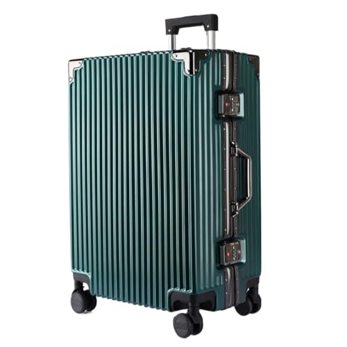 JIPEIXUANGR Koffer Herren- Und Damen-Aluminiumrahmen-Koffer, Trolley-Koffer, Boarding-Koffer, Geräuschlos, Universal-Rad, Passwort-Box Suitcase (Color : Green, Size : A) von JIPEIXUANGR