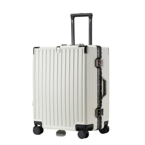 JIPEIXUANGR Koffer Herren- und Damen-Aluminiumrahmen-Koffer, Trolley-Koffer, Boarding-Koffer, geräuschlos, Universal-Rad, Passwort-Box Suitcase (Color : White, Size : 20) von JIPEIXUANGR