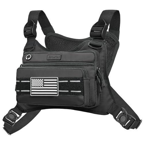 JIPIMON Brusttasche für Herren mit extra Stauraum, wasserdichte Outdoor-Sport-Brusttasche zum Laufen, Radfahren, Wandern, Klettern, Schwarz, Einheitsgröße JIPIMON Brusttasche für Herren mit extra Stauraum, wasserdichte Outdoor-Sport-Brusttasche zum Laufen, Radfahren, Wandern, Klettern, Schwarz, Einheitsgröße von JIPIMON