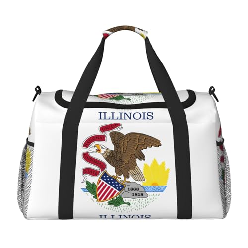 Illinois Reisetasche mit Staatsflagge, Wochenendtasche für Damen und Herren, für Outdoor-Abenteuer, ideal für Camping und Wandern, Schwarz , Einheitsgröße von JIPOFD