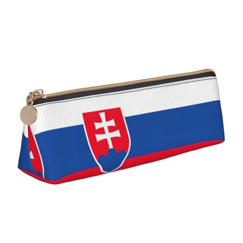 JIPOFD Kreatives dreieckiges Leder-Federmäppchen mit Flagge der Slowakei ist leicht und praktisch mit großer Speicherkapazität von JIPOFD