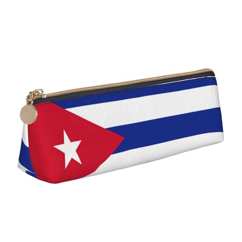 JIPOFD Kreatives dreieckiges Leder-Federmäppchen mit kubanischer Flagge, leicht und praktisch mit großer Speicherkapazität von JIPOFD