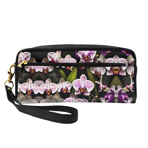JIPOFD Orchideen-Make-up-Tasche, Kosmetiktasche, Reise-Kulturbeutel, Organizer, niedliche Aufbewahrungstasche für Damen, Schwarz, One Size von JIPOFD